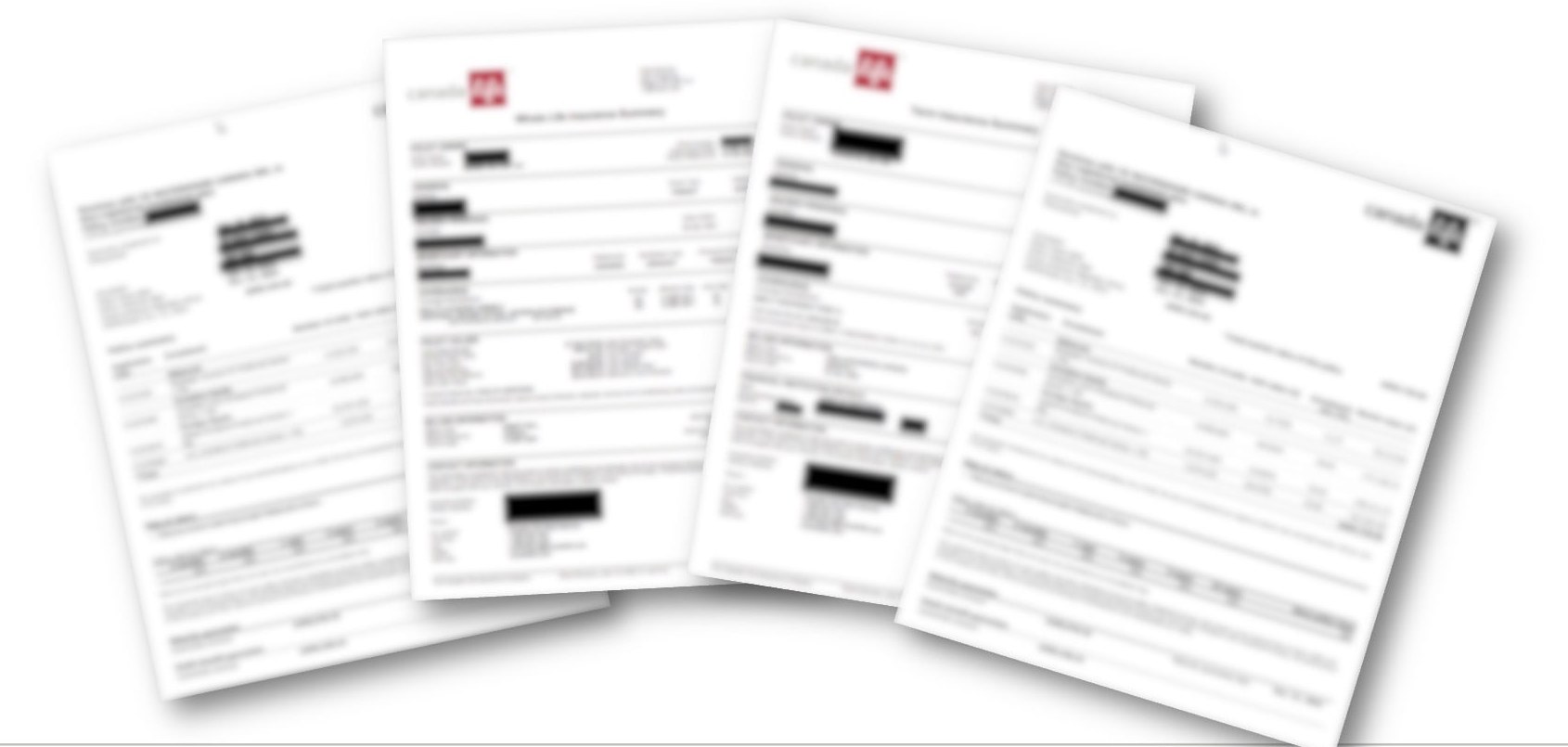 Four legacy portal print summaries fanned out, each with a different layout