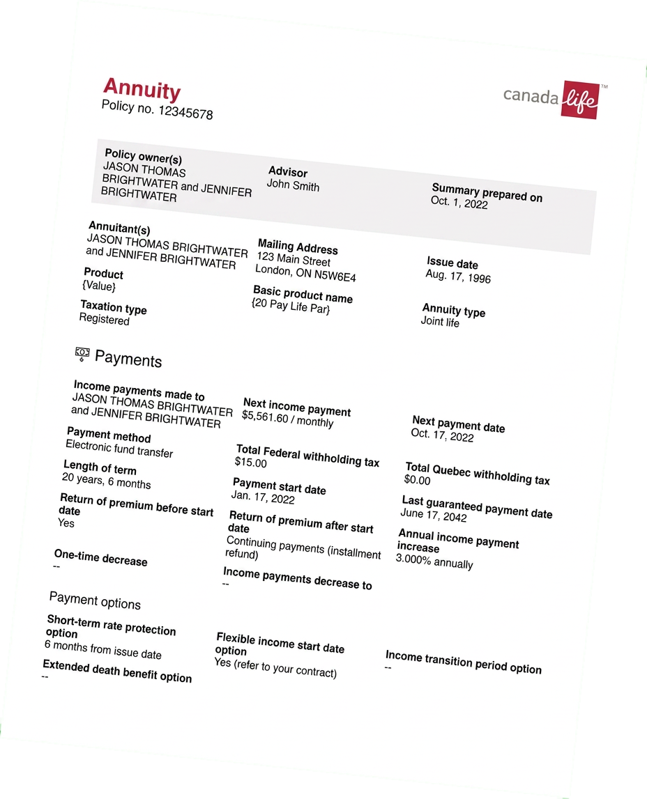 Version 1 annuity print summary